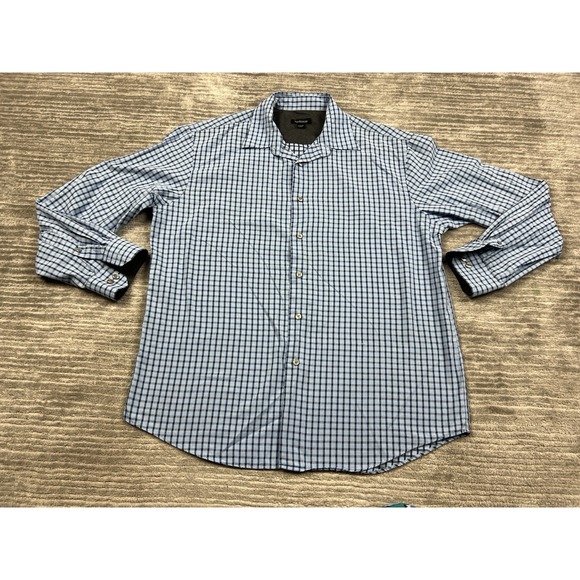 Van Heusen Shirt Mens‎ Large Blue Check Long Sleeve Button Up Cotton Blend - Picture 1 of 13